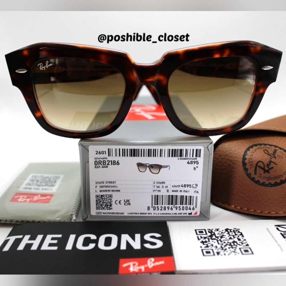 RayBan Model Display RB2186 State Street Gradient Brown Tortoise - Picture 4 of 17